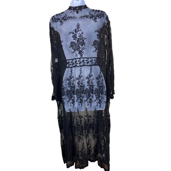 Hers & Mine Black Lace Kimono Long Cardigan Size M/L Sheer Mesh Grunge Gothic - Picture 2 of 15